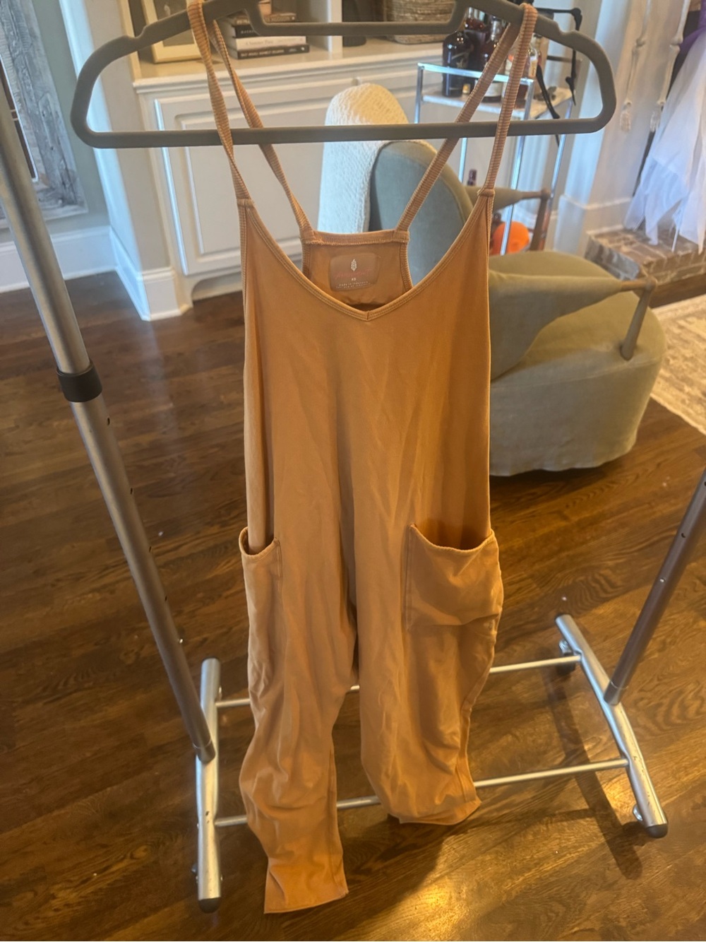Free People Camel Sleeveless Pocket Jumpsuit